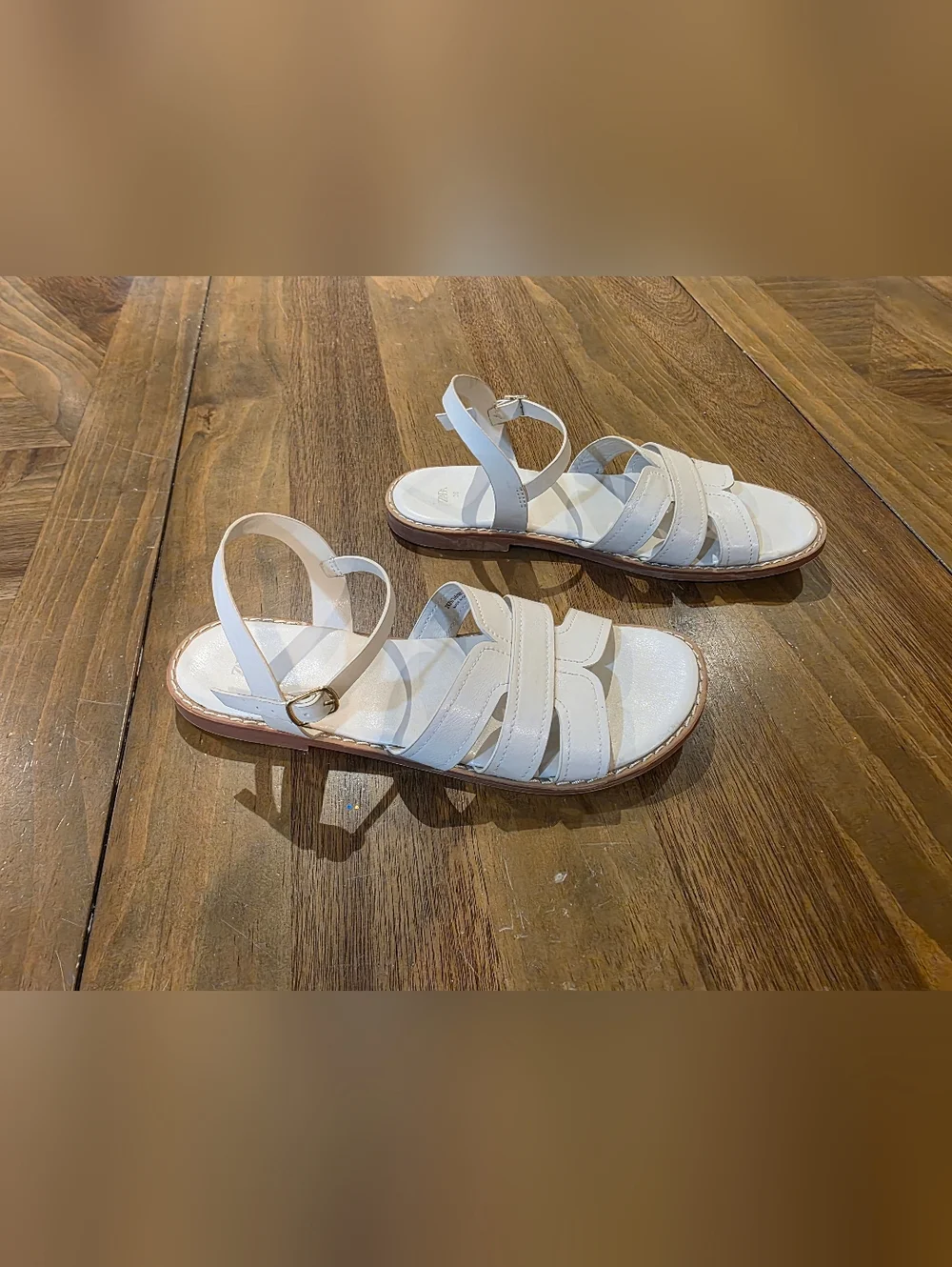Zara Leather Cream Ivory Buckled Slingbacks Caged Sandals Sz 38 / 7.5 - Picture 3 of 9